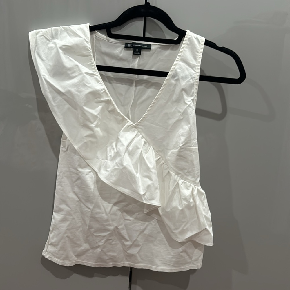 INC white detailed blouse with V neck